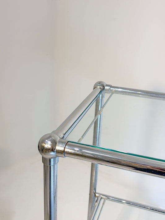 CHROME + GLASS TUBULAR SIDE TABLE (c. 1980s)