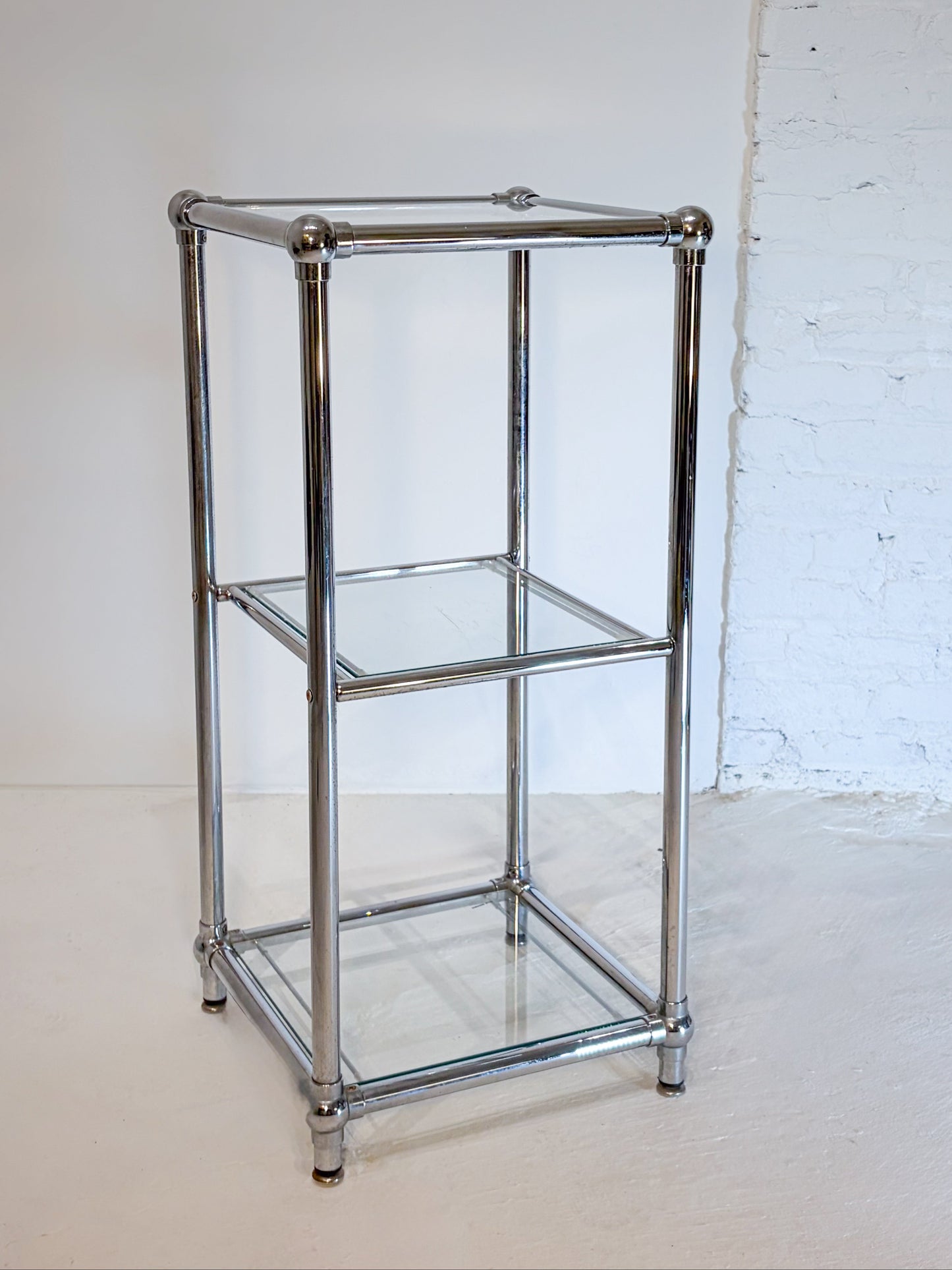 CHROME + GLASS TUBULAR SIDE TABLE (c. 1980s)
