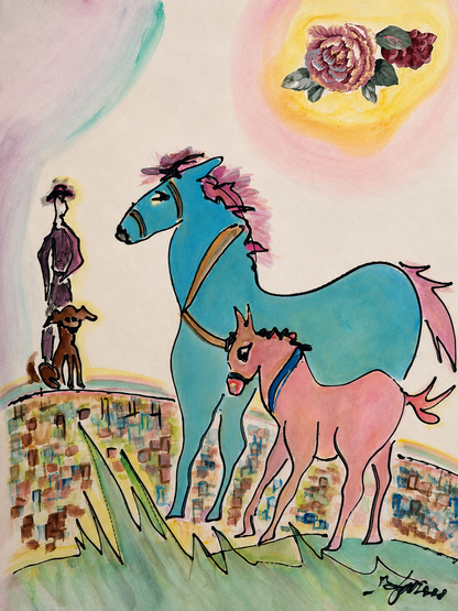 TWO MULES ON A HILL BY ROBERT F. MURRAY (1935 - 2026)