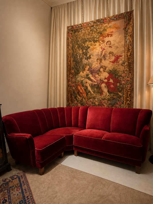 DANISH RED VELOUR SECTIONAL SOFA