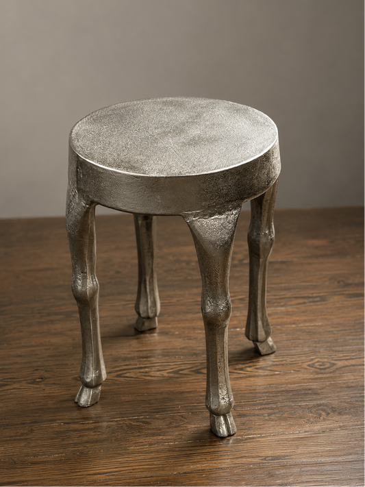 CAST ALUMINUM STOOL WITH HOOF-FOOTED LEGS